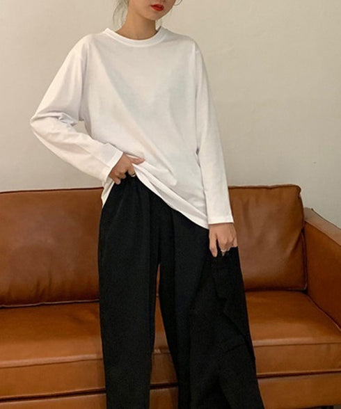 シンプル無地長袖プルオーバー
